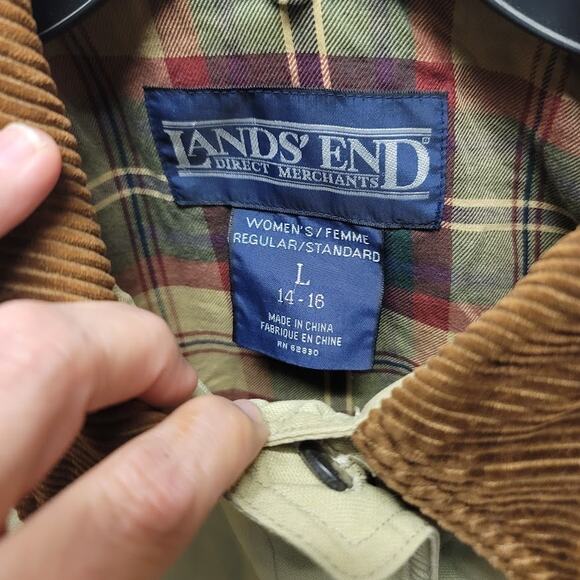 Lands End Vintage Women Large 14-16 Barn Chore Farm Coat Jacket Tan Brown Plaid - Picture 4 of 10